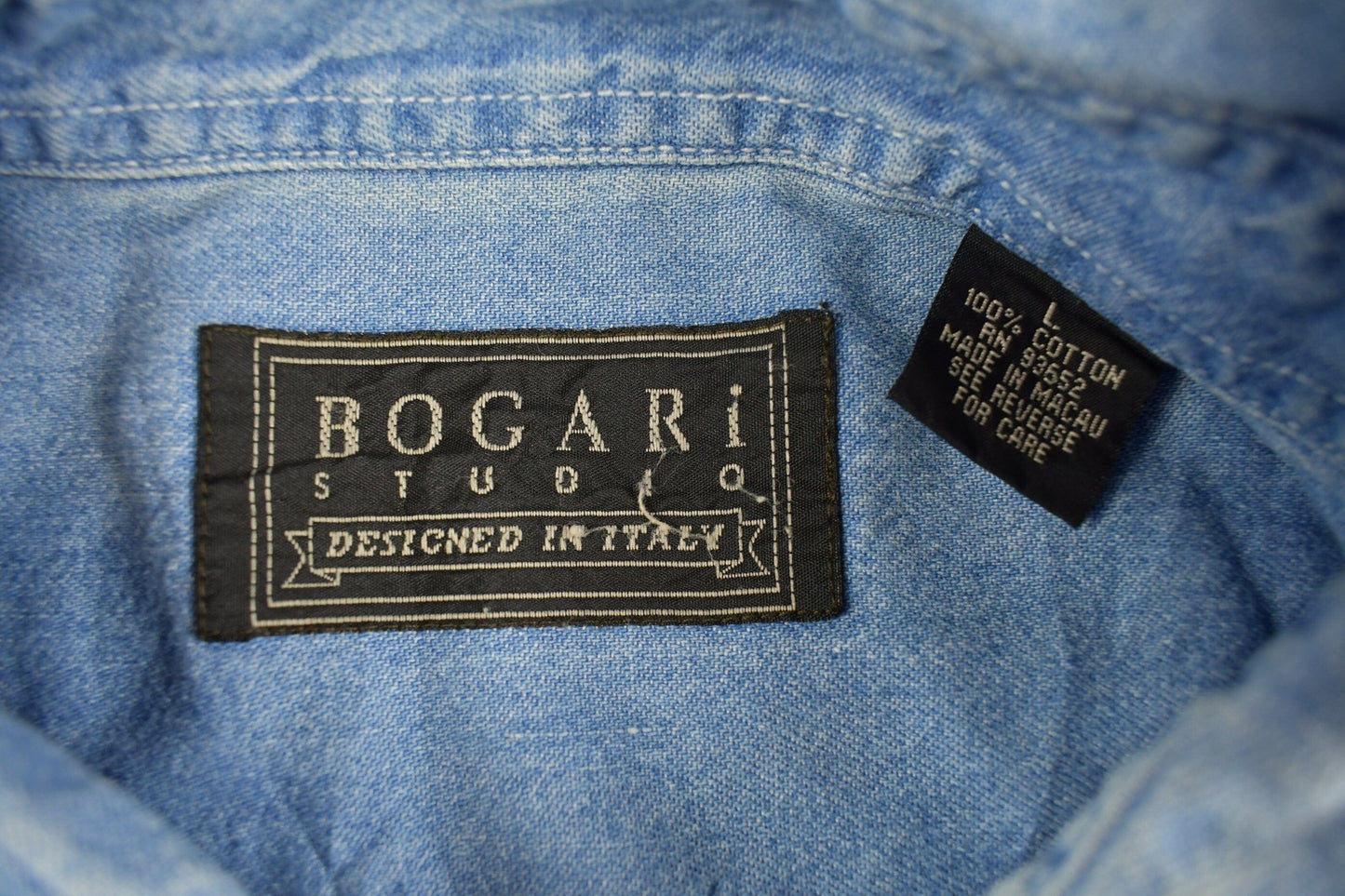 Vintage 1990s Bogari Denim Button Up Shirt Men's Large from propervintagecanada