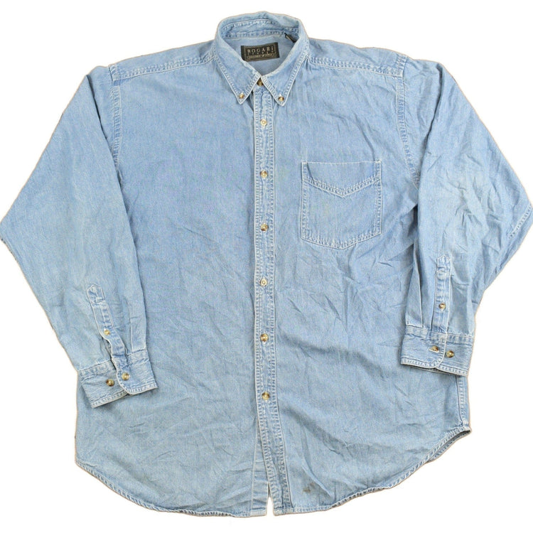 Vintage 1990s Bogari Denim Button Up Shirt Men's Large from propervintagecanada