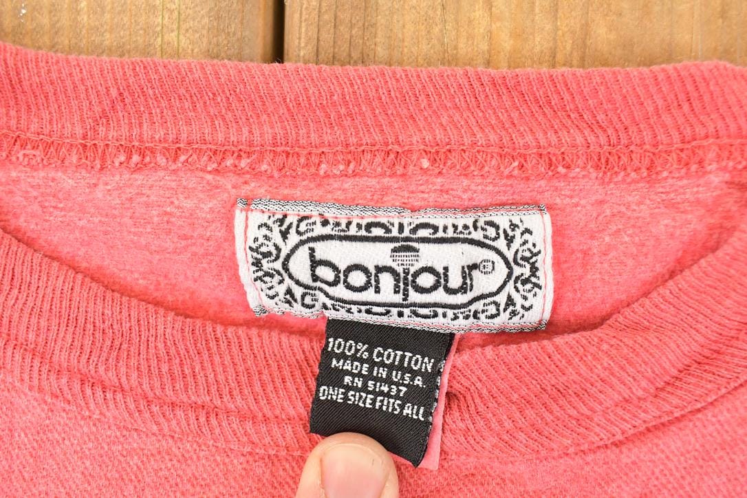 Vintage 1990s Bonjour Indigo Design Graphic Print Crewneck Sweatshirt Womens Cropped XL from propervintagecanada