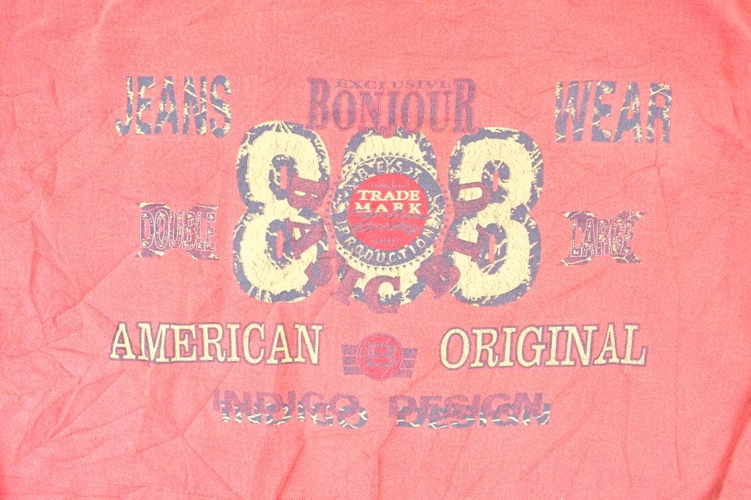 Vintage 1990s Bonjour Indigo Design Graphic Print Crewneck Sweatshirt Womens Cropped XL from propervintagecanada