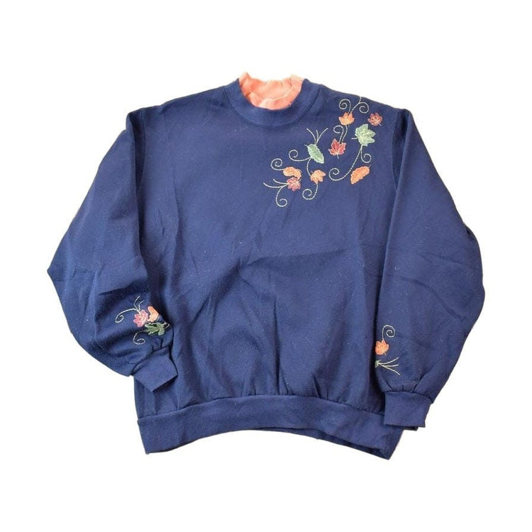 Vintage 1990s Bonworth Floral Embroidered Double Collar Crewneck Men's Large from propervintagecanada