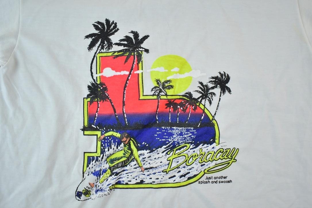 Vintage 1990s Boracay Surfing Souvenir Single Stitch Graphic Print T-Shirt Men's Large from propervintagecanada