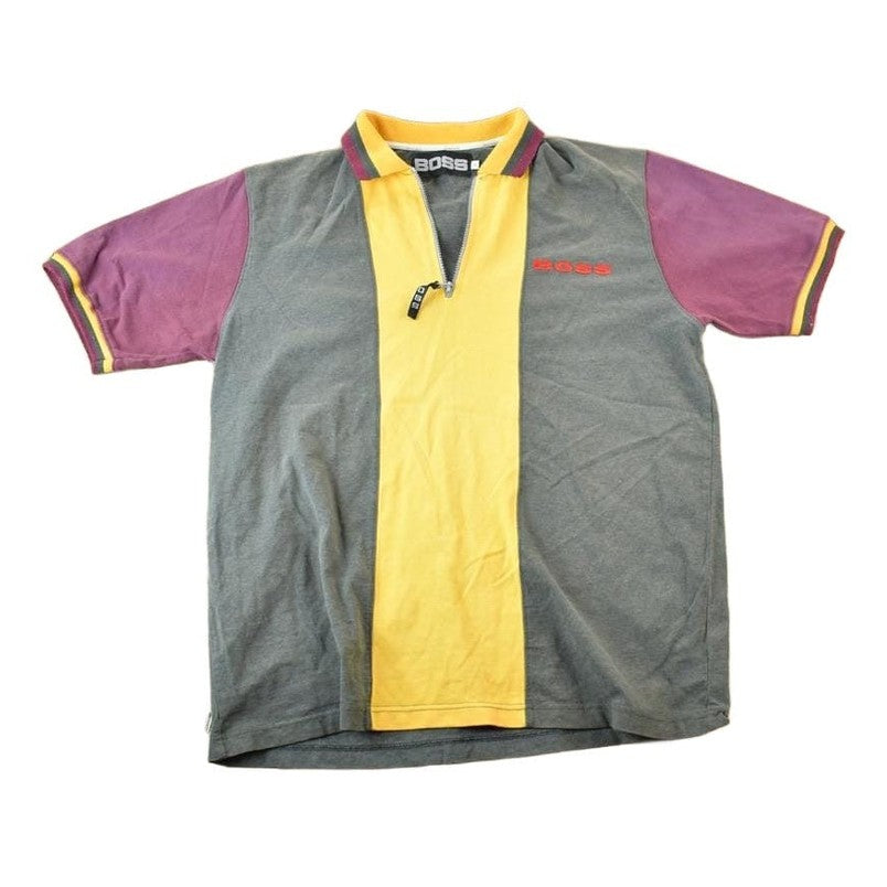 Vintage 1990s Boss Zip Up Polo Style Colour Block Shirt Men's XL from propervintagecanada