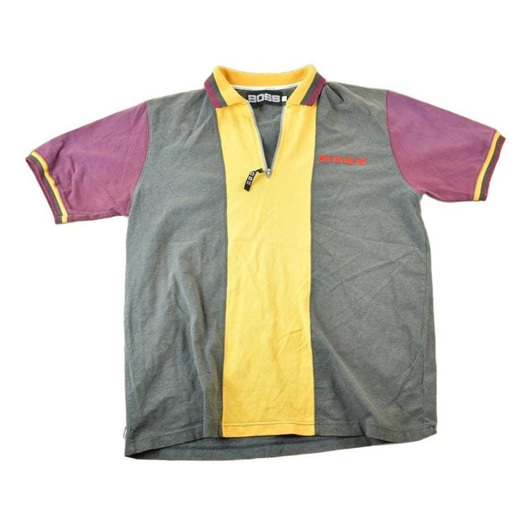 Vintage 1990s Boss Zip Up Polo Style Colour Block Shirt Men's XL from propervintagecanada
