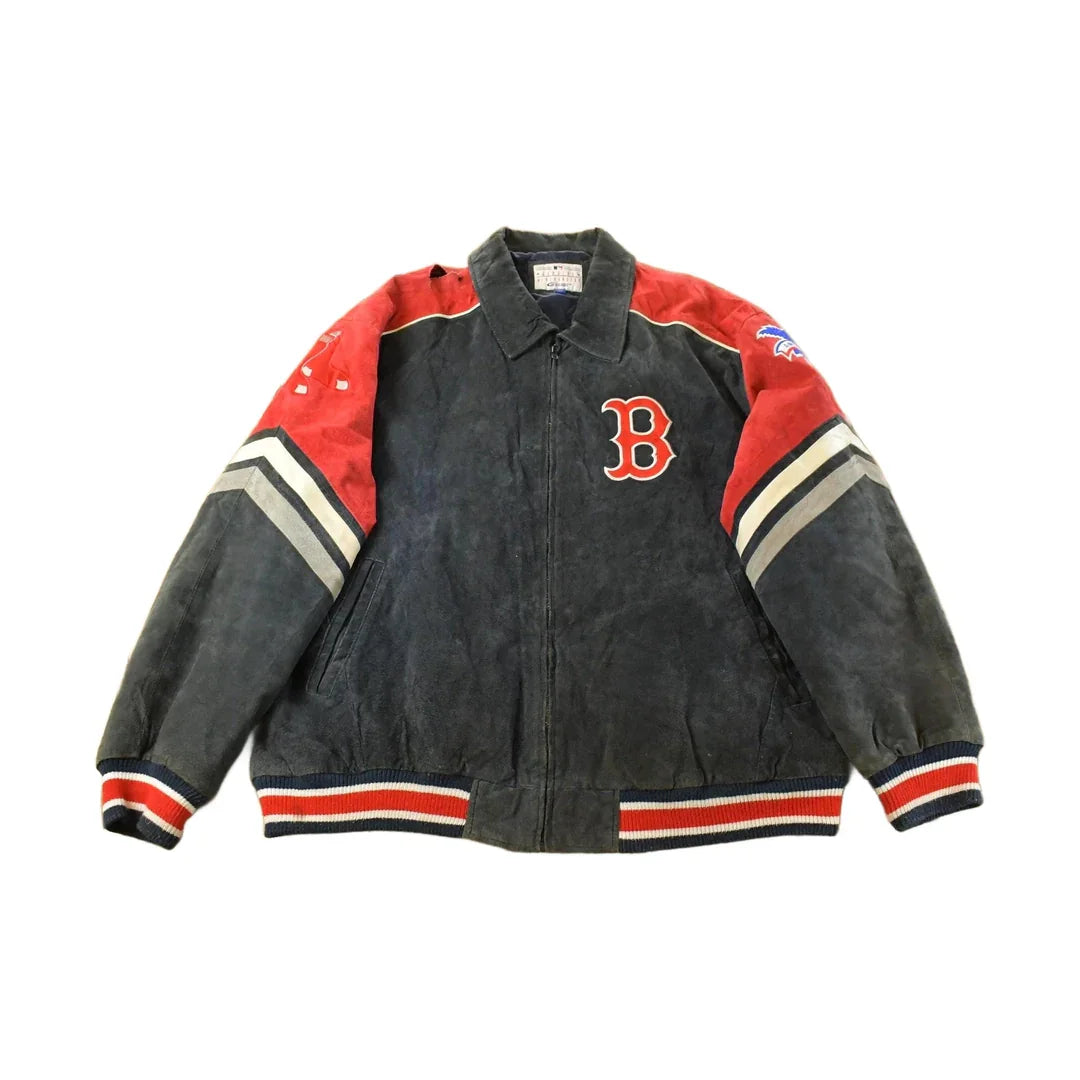 Vintage 1990s Boston Red Sox MLB Leather Suede Jacket Men's 2XL / G III Carl Banks / Sportswear / 90s Baseball / Embroidered from propervintagecanada