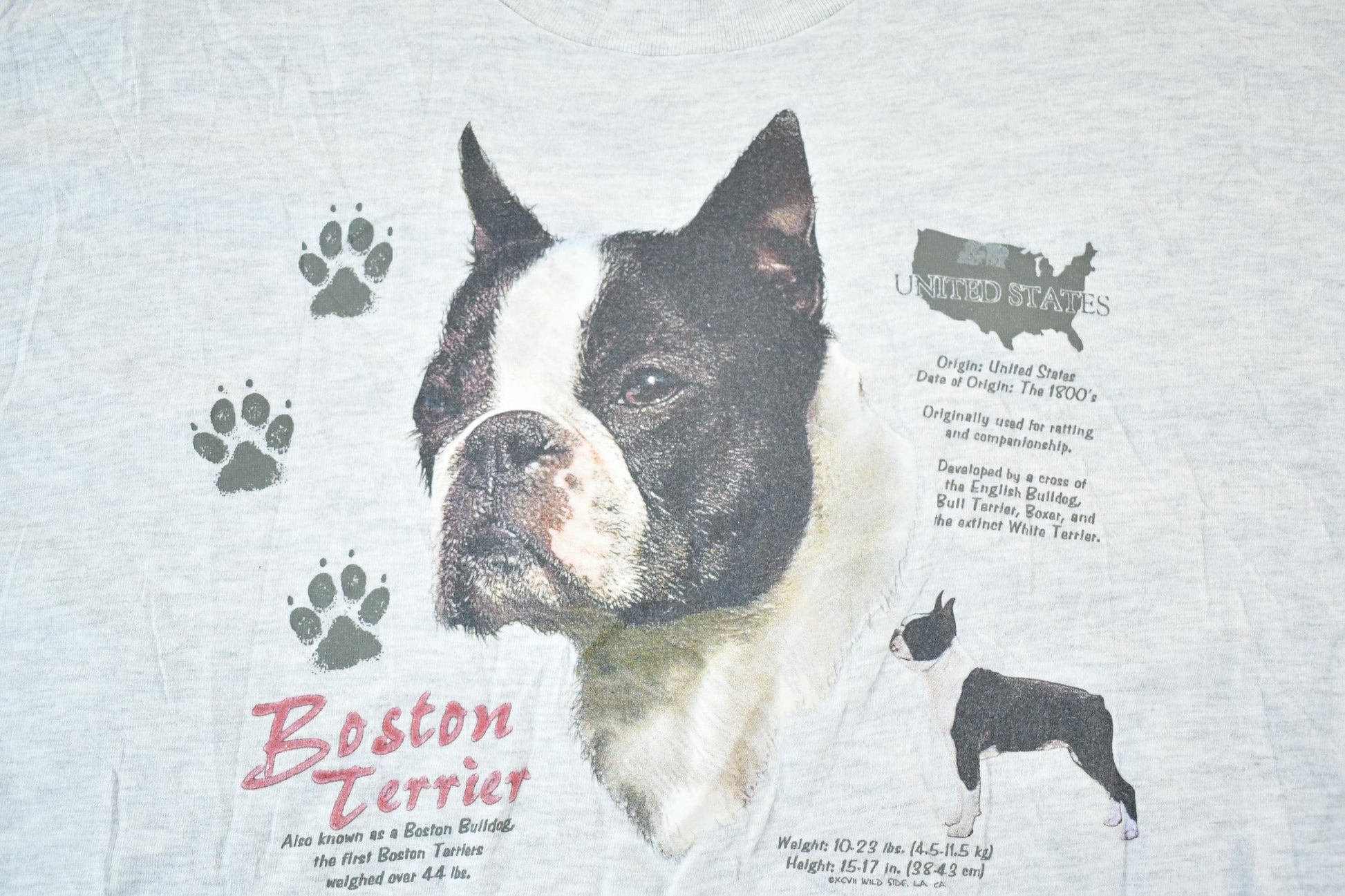 Vintage 1990s Boston Terrier Biography Outdoorsman T-Shirt Mens XL from propervintagecanada
