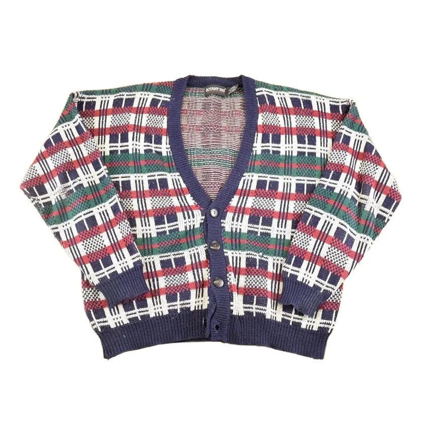 Vintage 1990s Botany 500 Knit Plaid Cardigan Sweater Mens XL from propervintagecanada