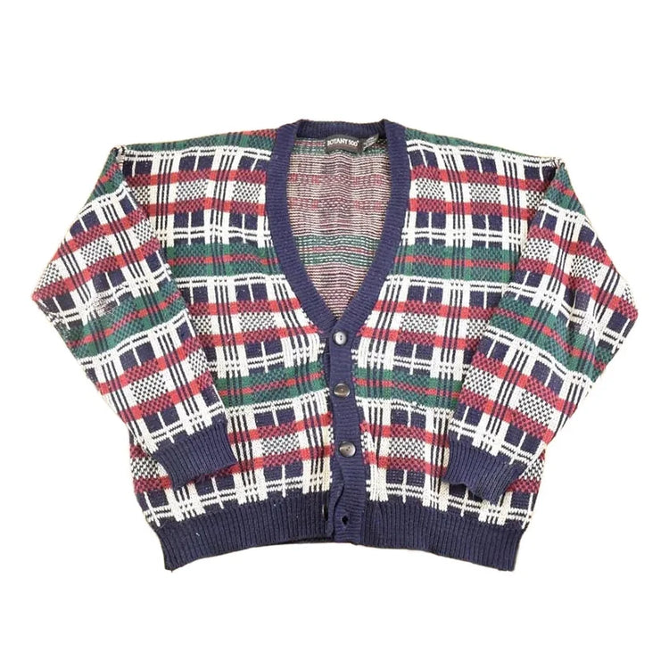 Vintage 1990s Botany 500 Knit Plaid Cardigan Sweater Mens XL from propervintagecanada