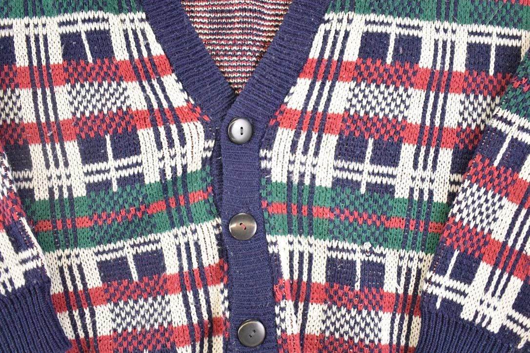 Vintage 1990s Botany 500 Knit Plaid Cardigan Sweater Mens XL from propervintagecanada