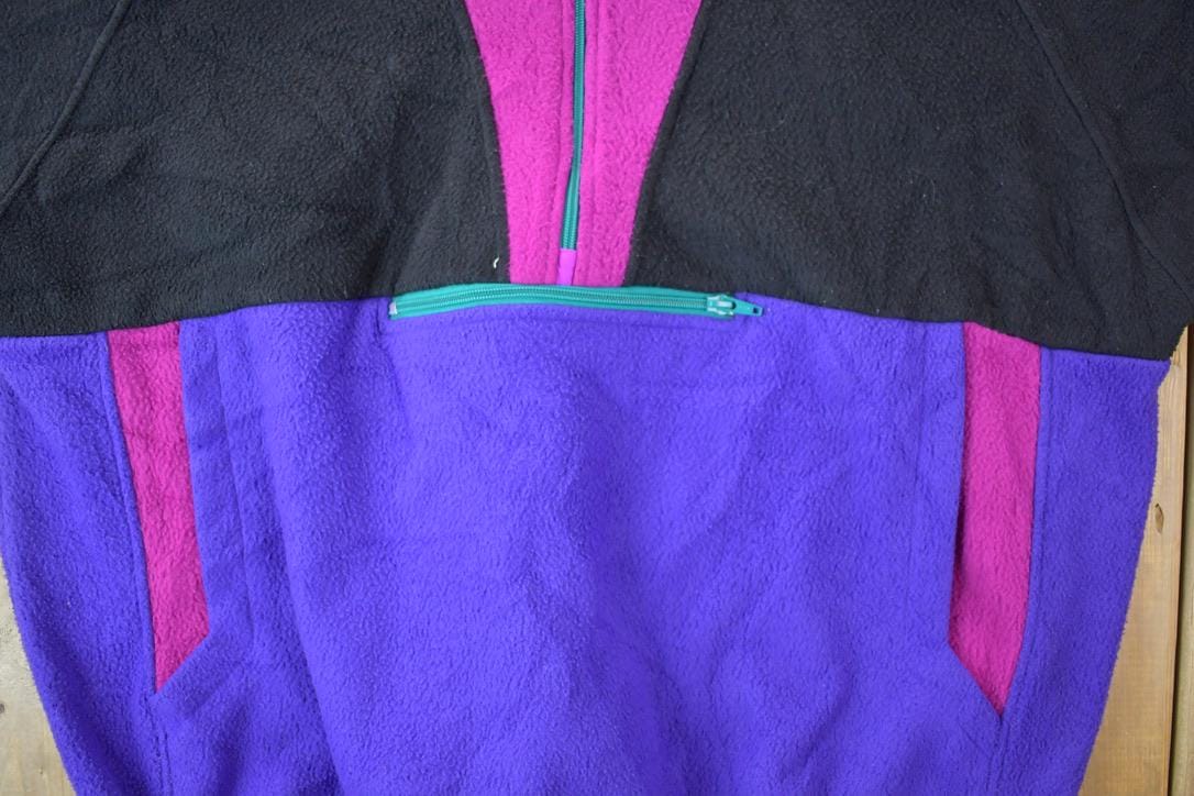 Vintage 1990s Boulevard Club By Block Fleece Quarter Zip Neon Sweater Women's XL from propervintagecanada