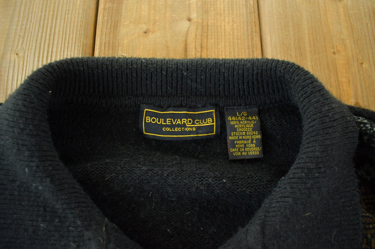 Vintage 1990s Boulevard Club Knit Abstract Pattern Collared Sweater Men's Large from propervintagecanada