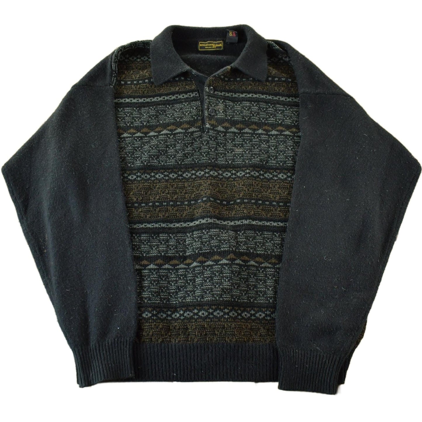 Vintage 1990s Boulevard Club Knit Abstract Pattern Collared Sweater Men's Large from propervintagecanada