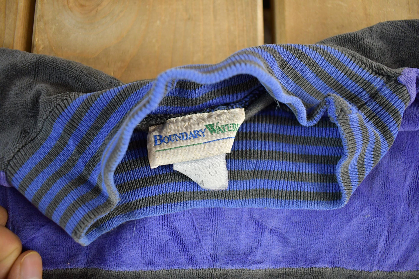 Vintage 1990s Boundary Waters Mockneck Velour Style Sweatshirt Adult Medium Men's Medium from propervintagecanada