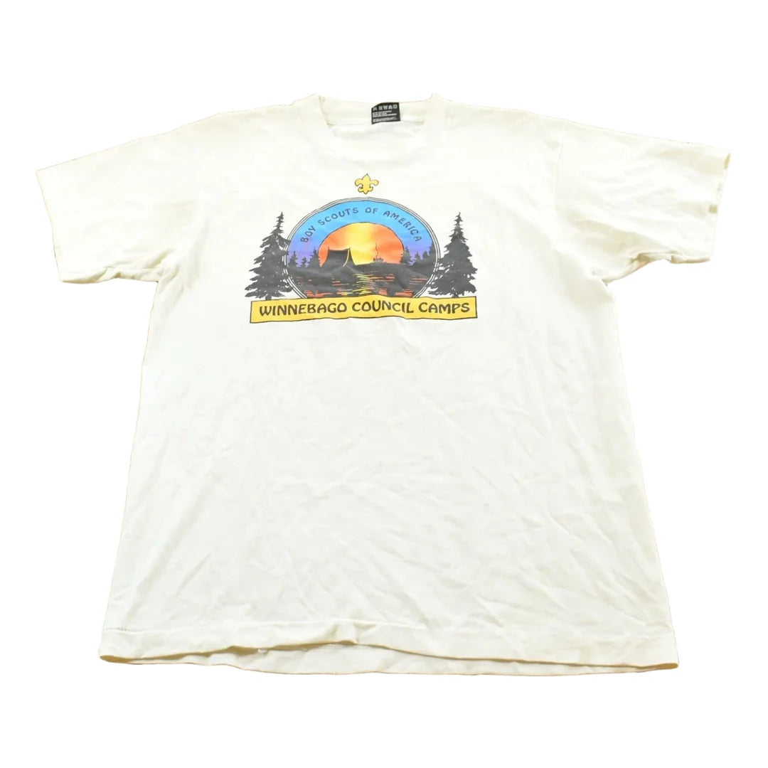 Vintage 1990s Boy Scouts Winnebago Council Camps Graphic T-Shirt Mens M from propervintagecanada