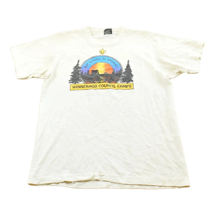 Vintage 1990s Boy Scouts Winnebago Council Camps Graphic T-Shirt Mens M from propervintagecanada