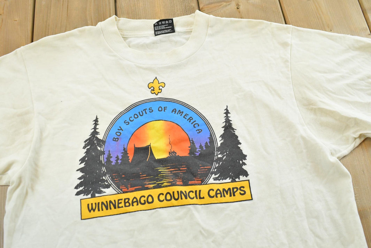 Vintage 1990s Boy Scouts Winnebago Council Camps Graphic T-Shirt Mens M from propervintagecanada