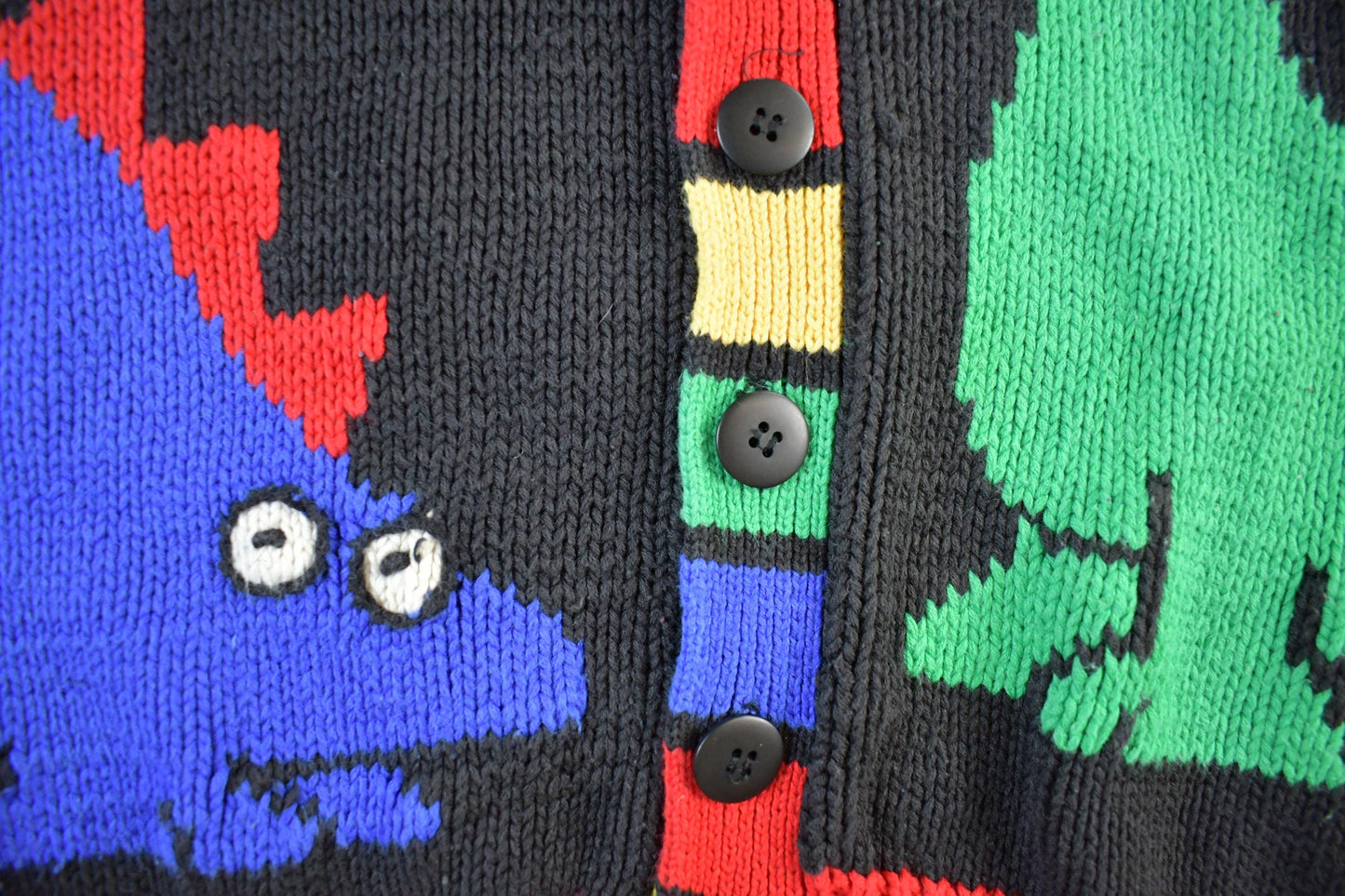 Vintage 1990s Boynton Eagles Eye Dinosaur Theme Knit Cardigan Sweater Womens Large from propervintagecanada