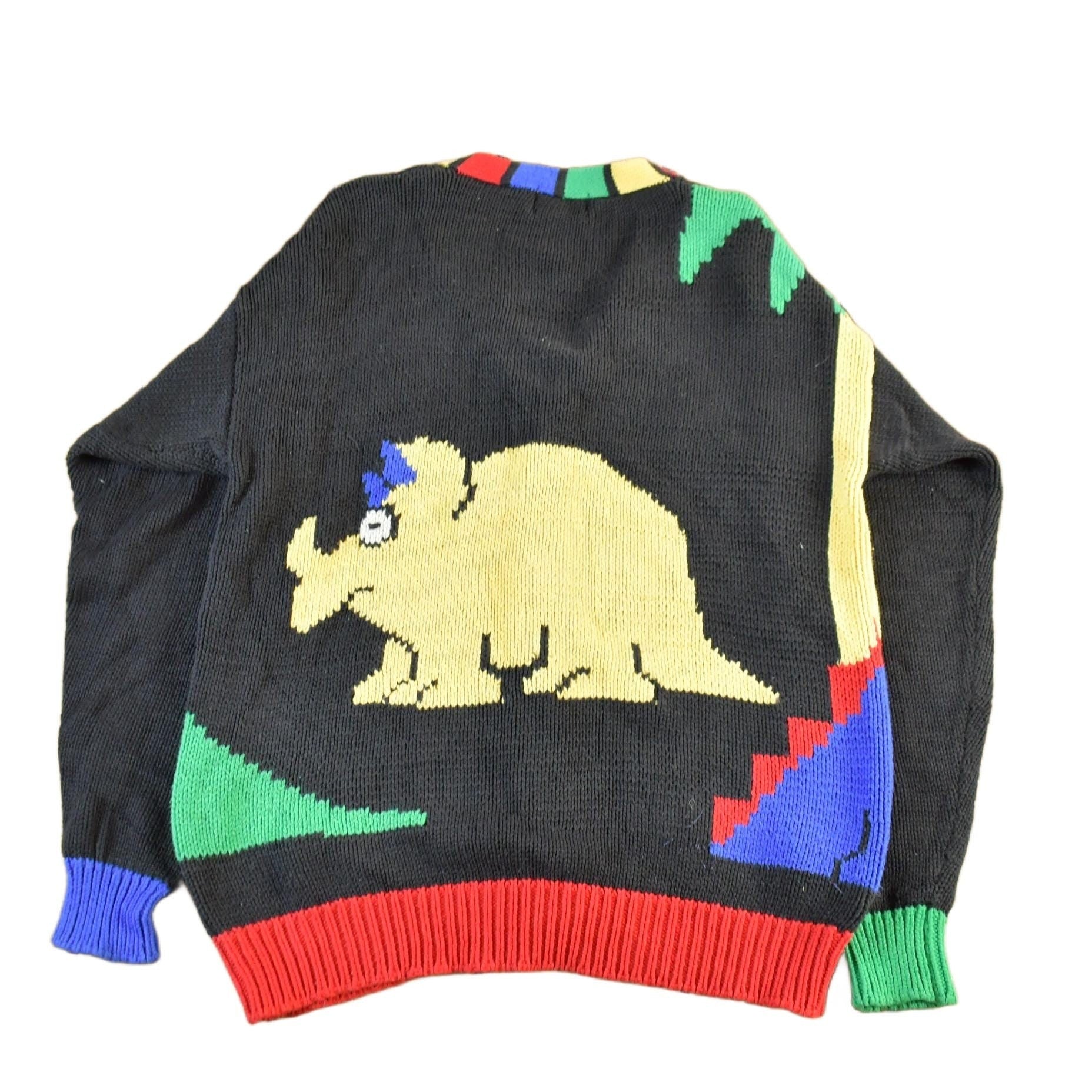 Vintage 1990s Boynton Eagles Eye Dinosaur Theme Knit Cardigan Sweater Womens Large from propervintagecanada