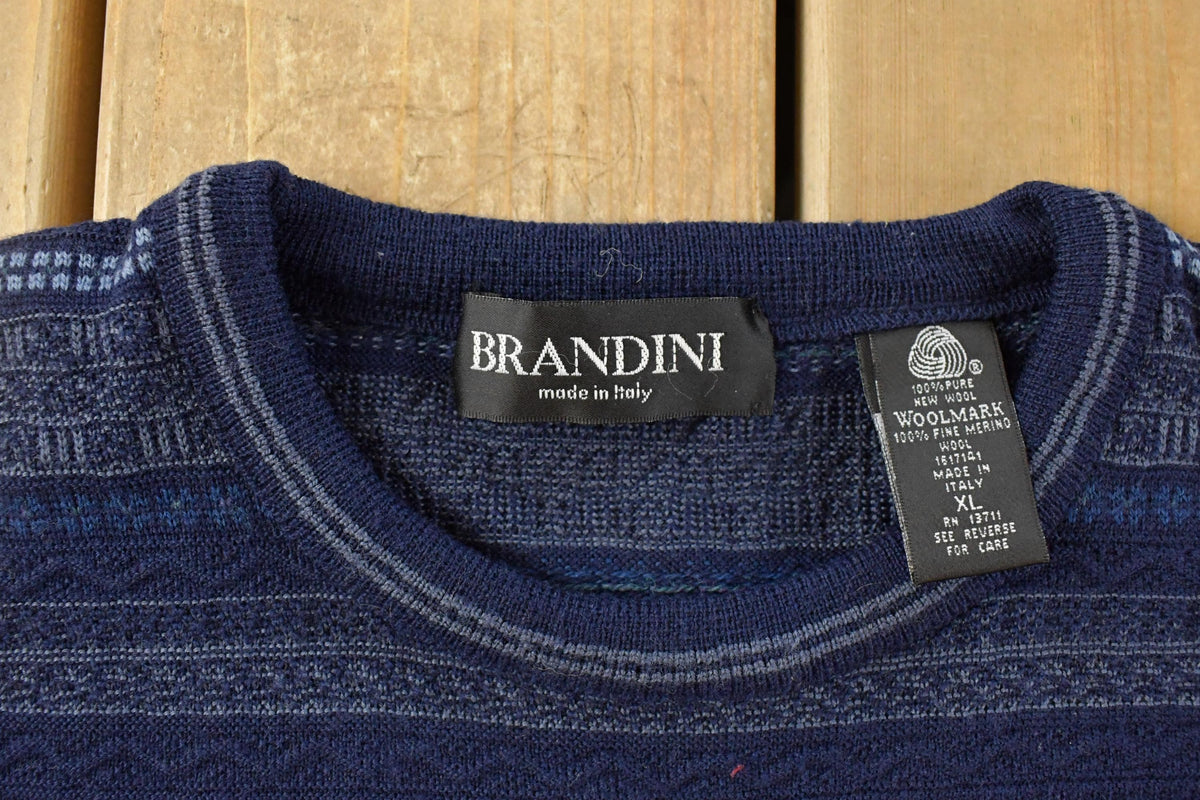 Vintage 1990s Brandini Wool Abstract Knit Crewneck Sweater Mens XL from propervintagecanada