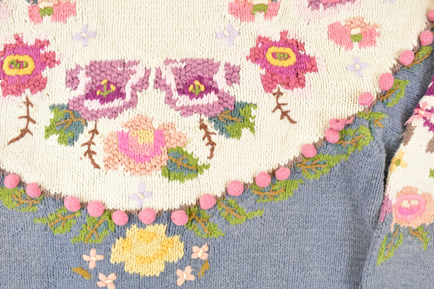 Vintage 1990s Bronte Hand Knit Floral Crewneck Sweater Womens S from propervintagecanada