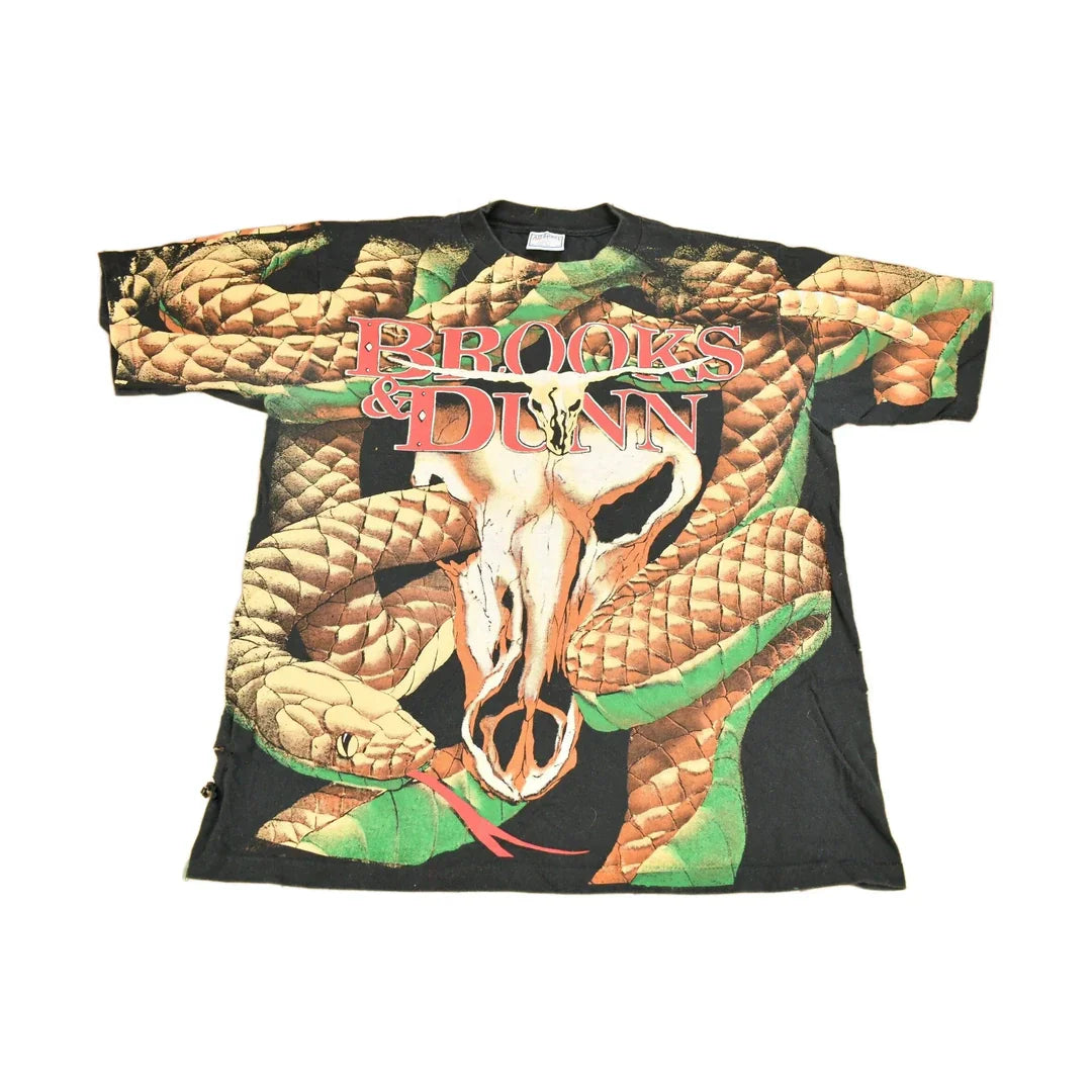 Vintage 1990s Brooks & Dunn All Over Print Rattlesnake T-shirt Men's Large from propervintagecanada