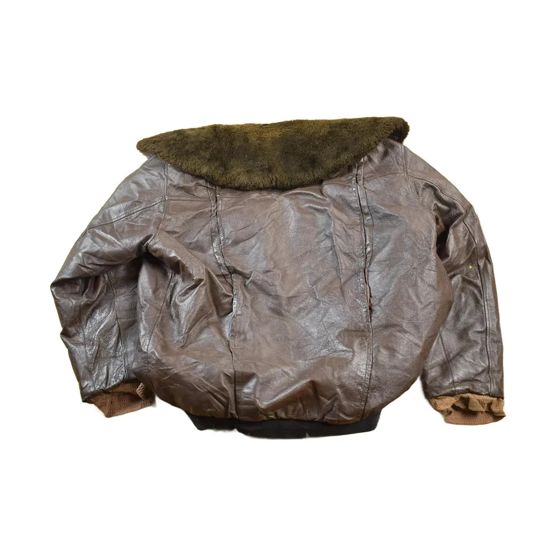 Vintage 1990s Brown Leather Bomber Shearling Collar Jacket Made In USA from propervintagecanada