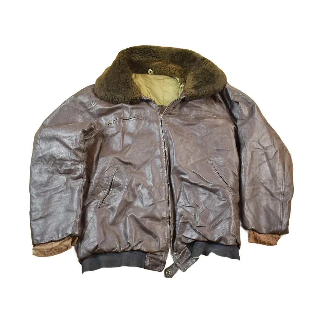 Vintage 1990s Brown Leather Bomber Shearling Collar Jacket Made In USA from propervintagecanada