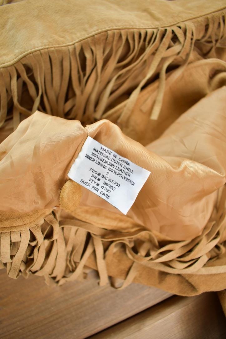 Vintage 1990s Brown Suede Leather Fringe Jacket Women's S from propervintagecanada