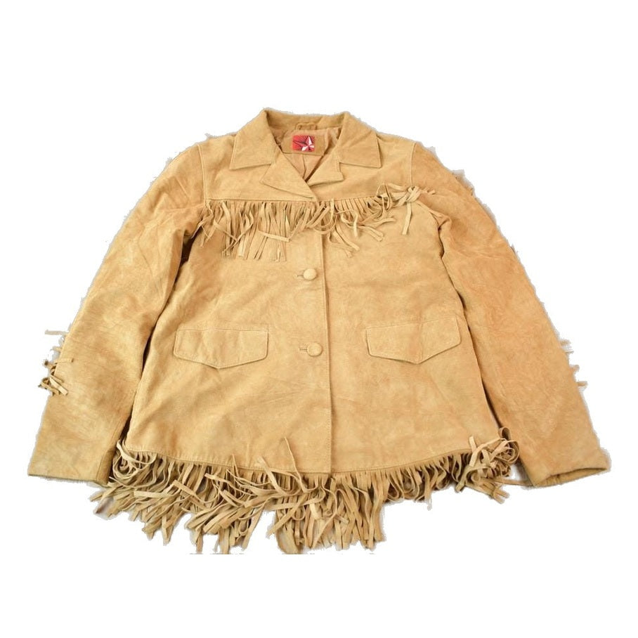 Vintage 1990s Brown Suede Leather Fringe Jacket Women's S from propervintagecanada