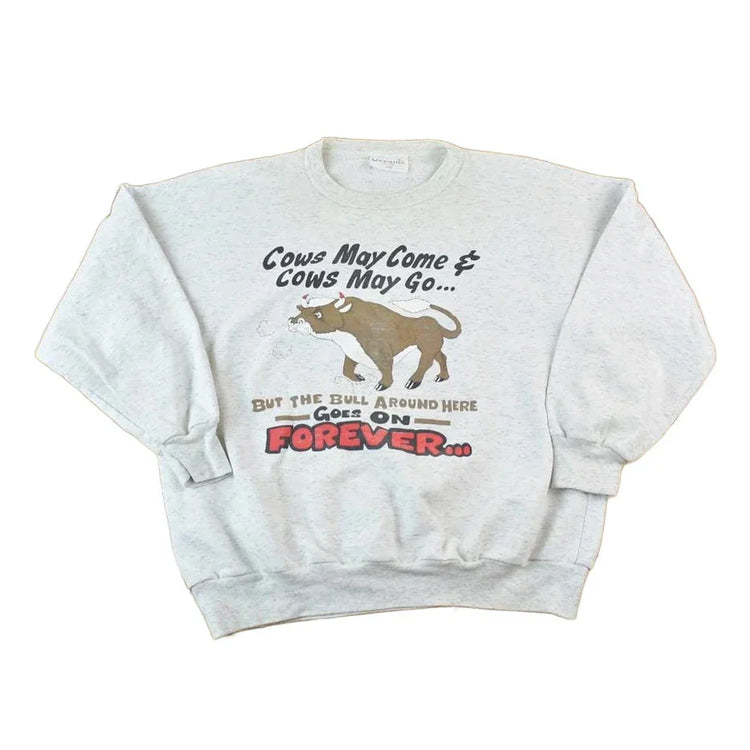 Vintage 1990s BS Forever Bull Cute Crewneck Sweater Men's Medium from propervintagecanada