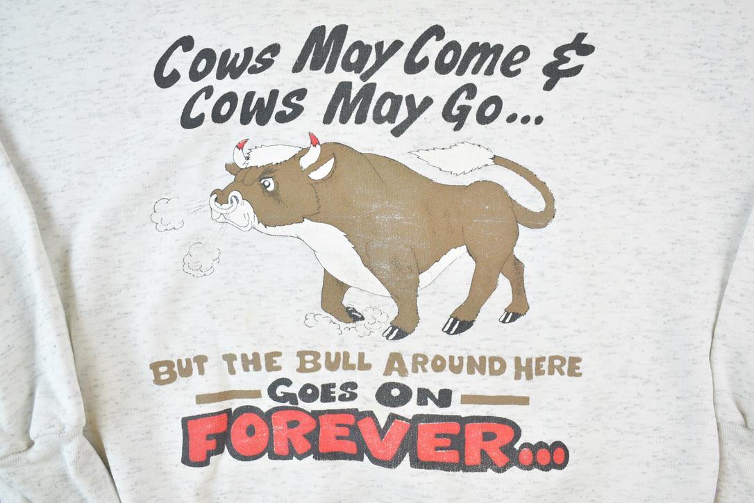Vintage 1990s BS Forever Bull Cute Crewneck Sweater Men's Medium from propervintagecanada