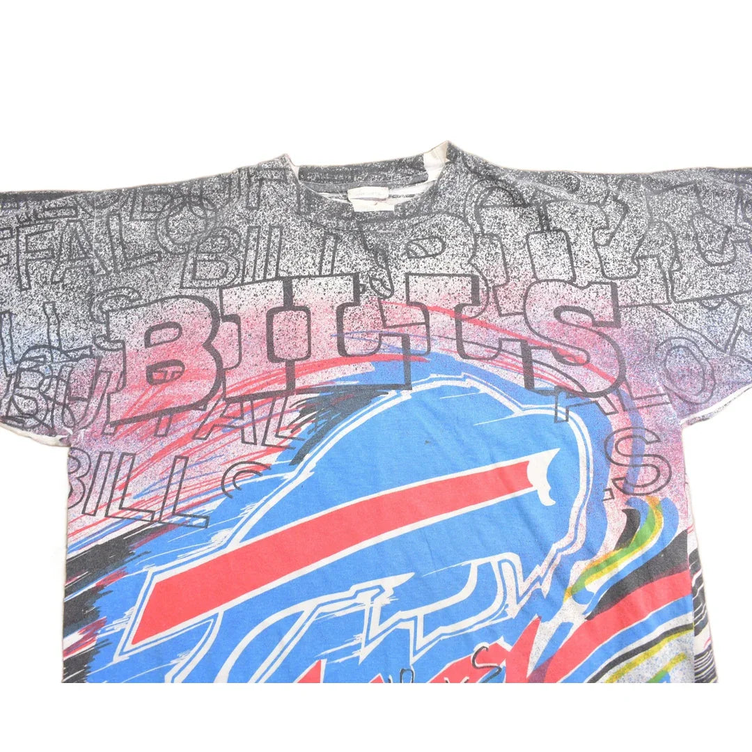Vintage 1990s Buffalo Bills NFL All Over Print T-Shirt Men's Large from propervintagecanada