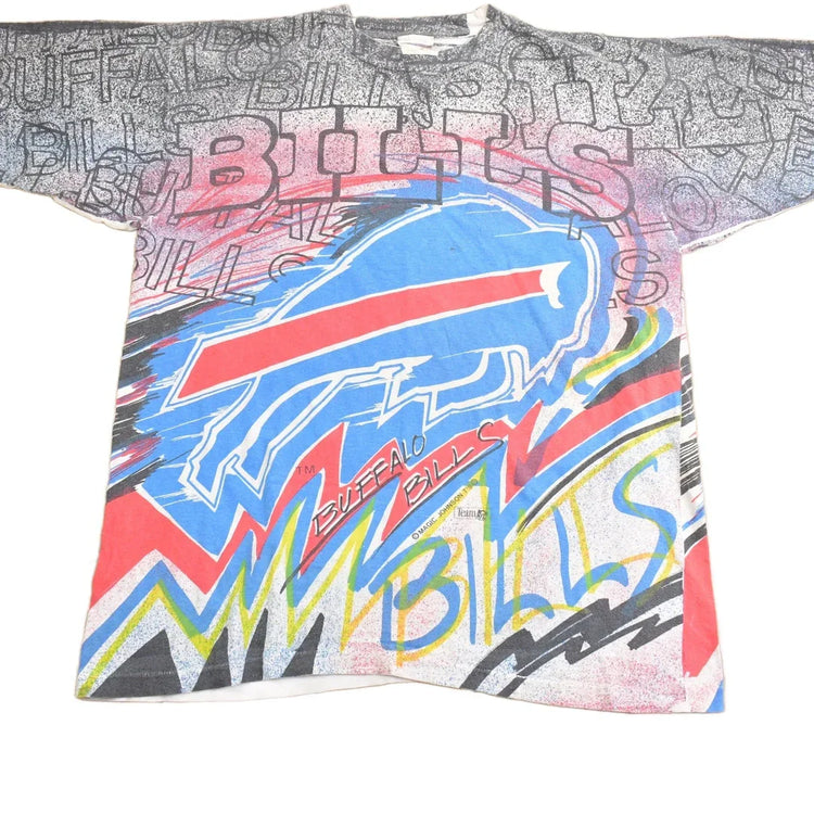 Vintage 1990s Buffalo Bills NFL All Over Print T-Shirt Men's Large from propervintagecanada