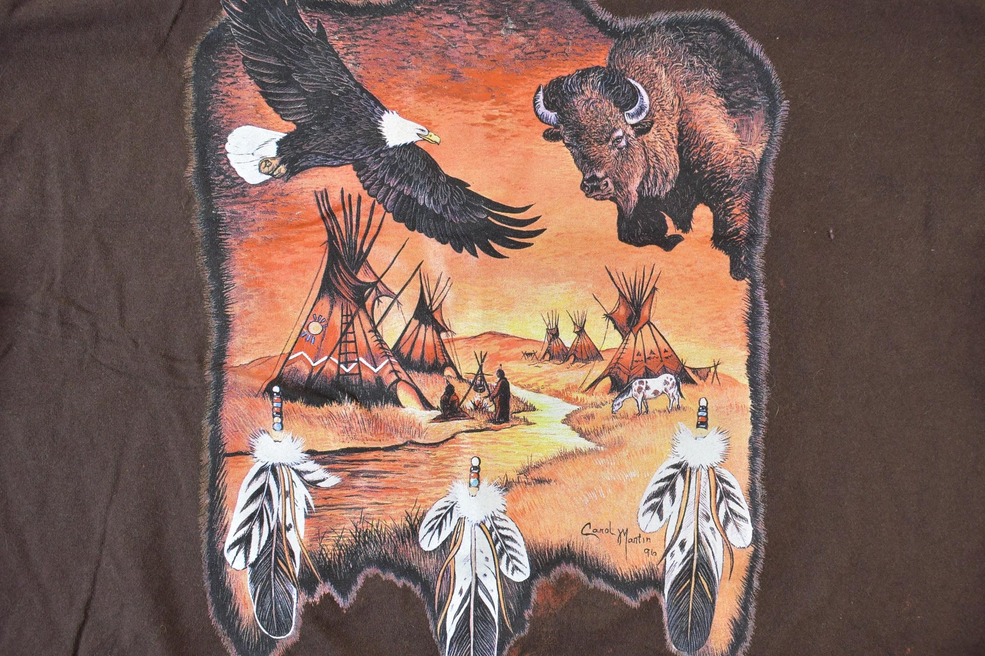 Vintage 1990s Buffalo Ranch Aztec Graphic T-Shirt Men's XL from propervintagecanada