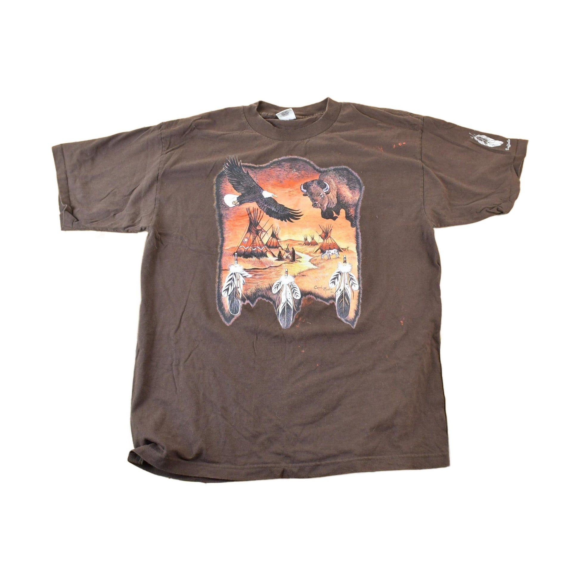 Vintage 1990s Buffalo Ranch Aztec Graphic T-Shirt Men's XL from propervintagecanada