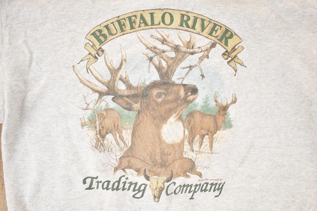 Vintage 1990s Buffalo River Big Buck Cartoon Outdoorsman Crewneck Sweatshirt Men's L from propervintagecanada