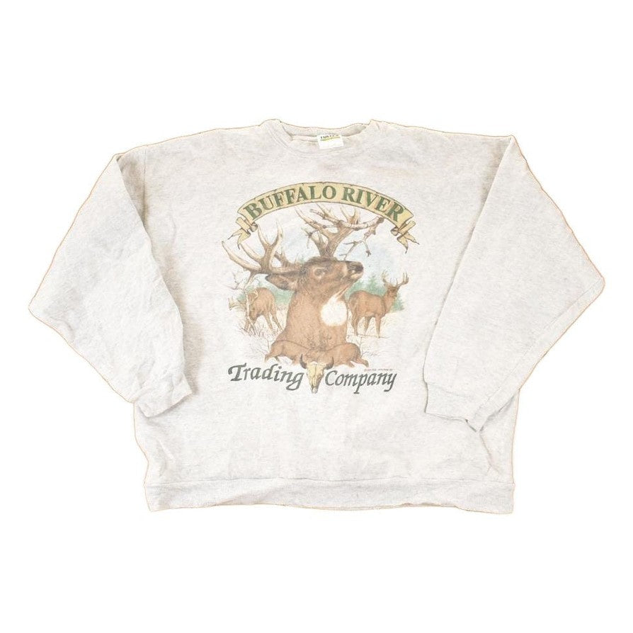 Vintage 1990s Buffalo River Big Buck Cartoon Outdoorsman Crewneck Sweatshirt Men's L from propervintagecanada