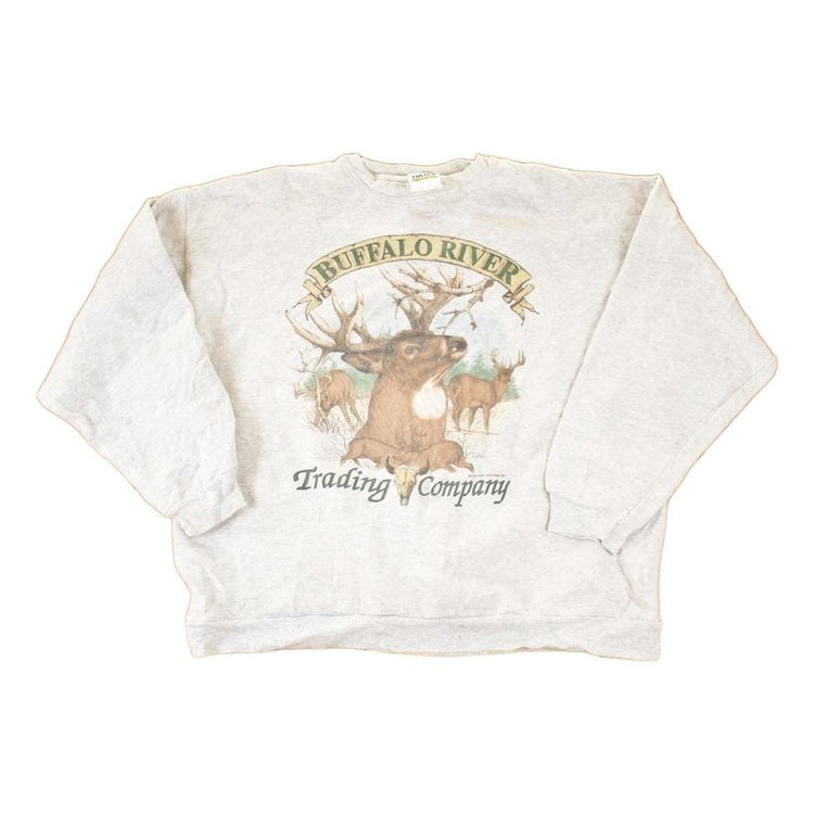 Vintage 1990s Buffalo River Big Buck Cartoon Outdoorsman Crewneck Sweatshirt Men's L from propervintagecanada