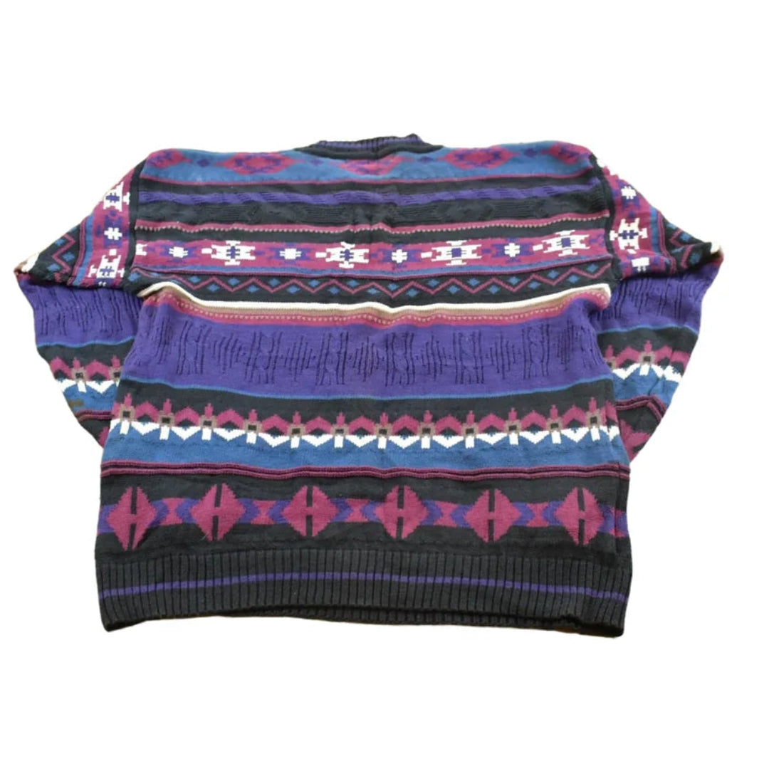 Vintage 1990s Bugle Boy Abstract Striped Knit Crewneck Sweater Men's L / 90s Streetwear / Basic Layering Essential from propervintagecanada