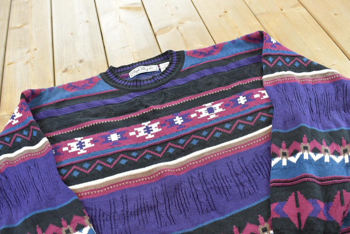 Vintage 1990s Bugle Boy Abstract Striped Knit Crewneck Sweater Men's L / 90s Streetwear / Basic Layering Essential from propervintagecanada