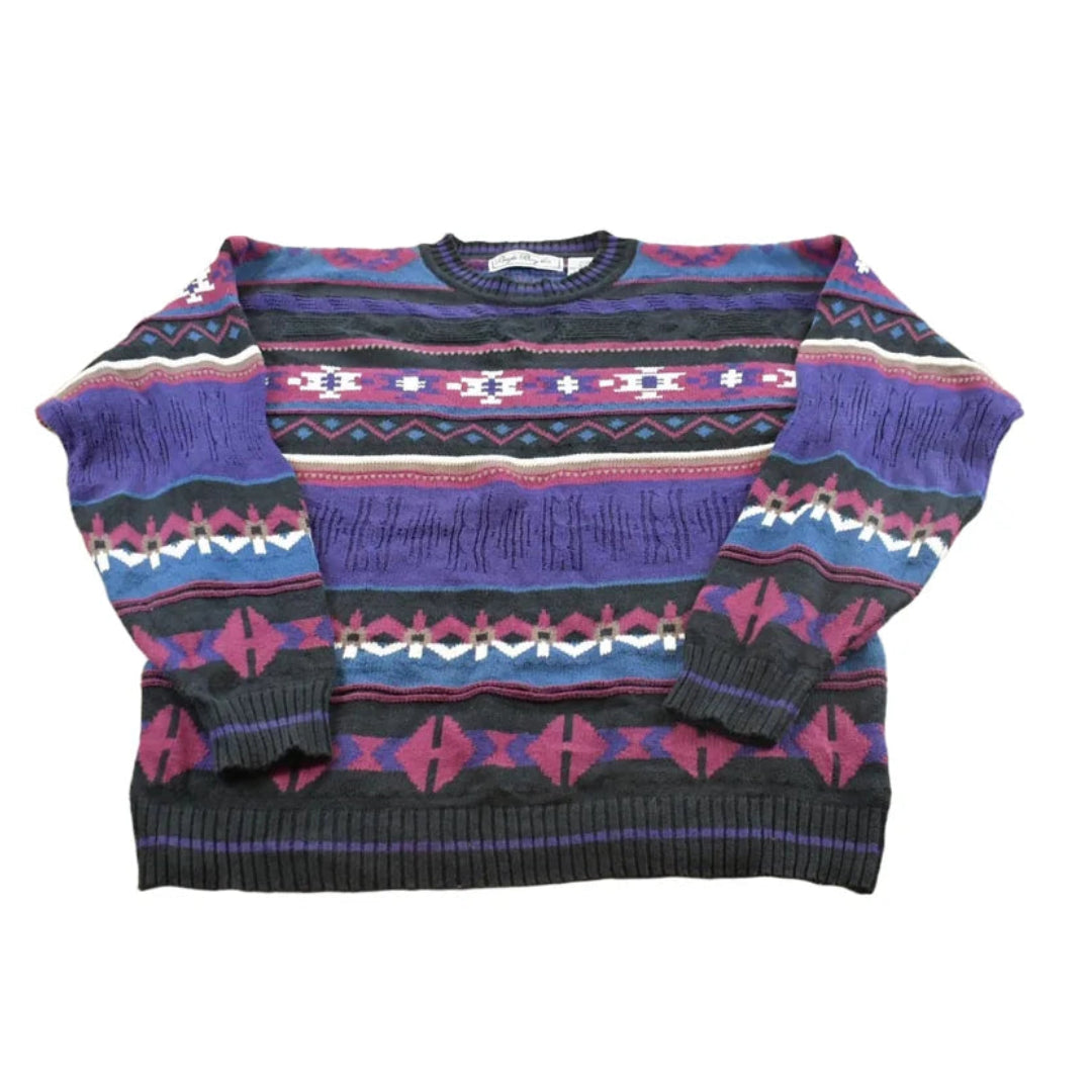 Vintage 1990s Bugle Boy Abstract Striped Knit Crewneck Sweater Men's L / 90s Streetwear / Basic Layering Essential from propervintagecanada