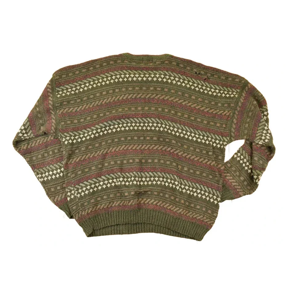 Vintage 1990s Bugle Boy Abstract Striped Knit Crewneck Sweater Men's XL from propervintagecanada