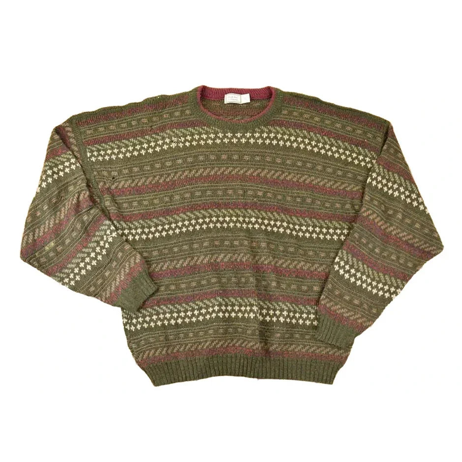 Vintage 1990s Bugle Boy Abstract Striped Knit Crewneck Sweater Men's XL from propervintagecanada