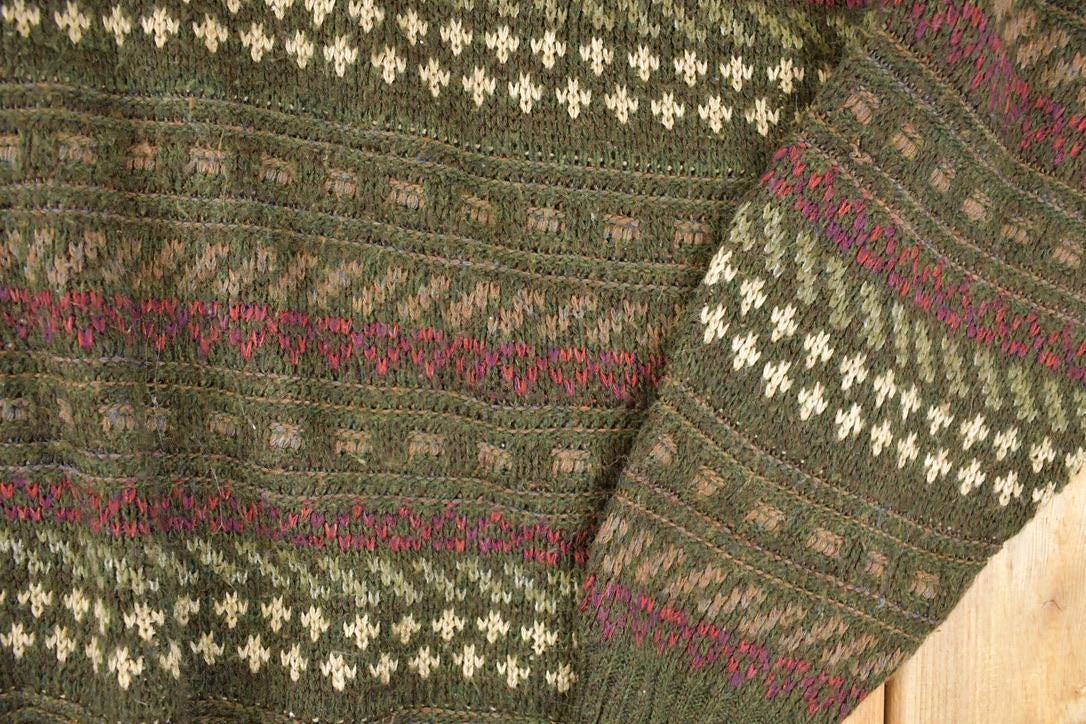 Vintage 1990s Bugle Boy Abstract Striped Knit Crewneck Sweater Men's XL from propervintagecanada