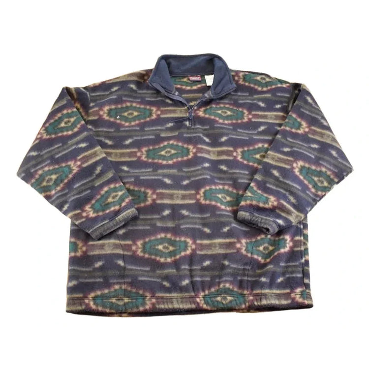 Vintage 1990s Bugle Boy AOP Aztec Fleece Full Zip Sweater Men's L from propervintagecanada