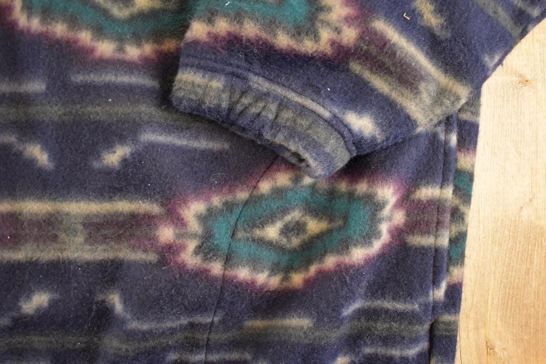 Vintage 1990s Bugle Boy AOP Aztec Fleece Full Zip Sweater Men's L from propervintagecanada