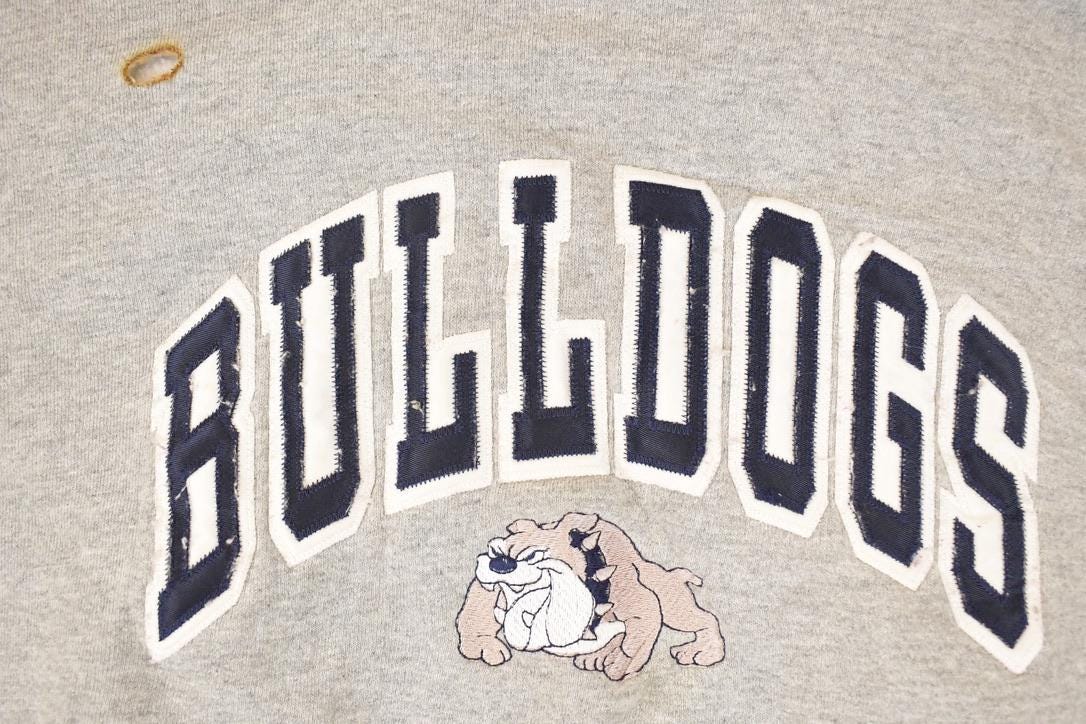 Vintage 1990s Bulldogs Embroidered University Hoodie Sweater Mens XL from propervintagecanada