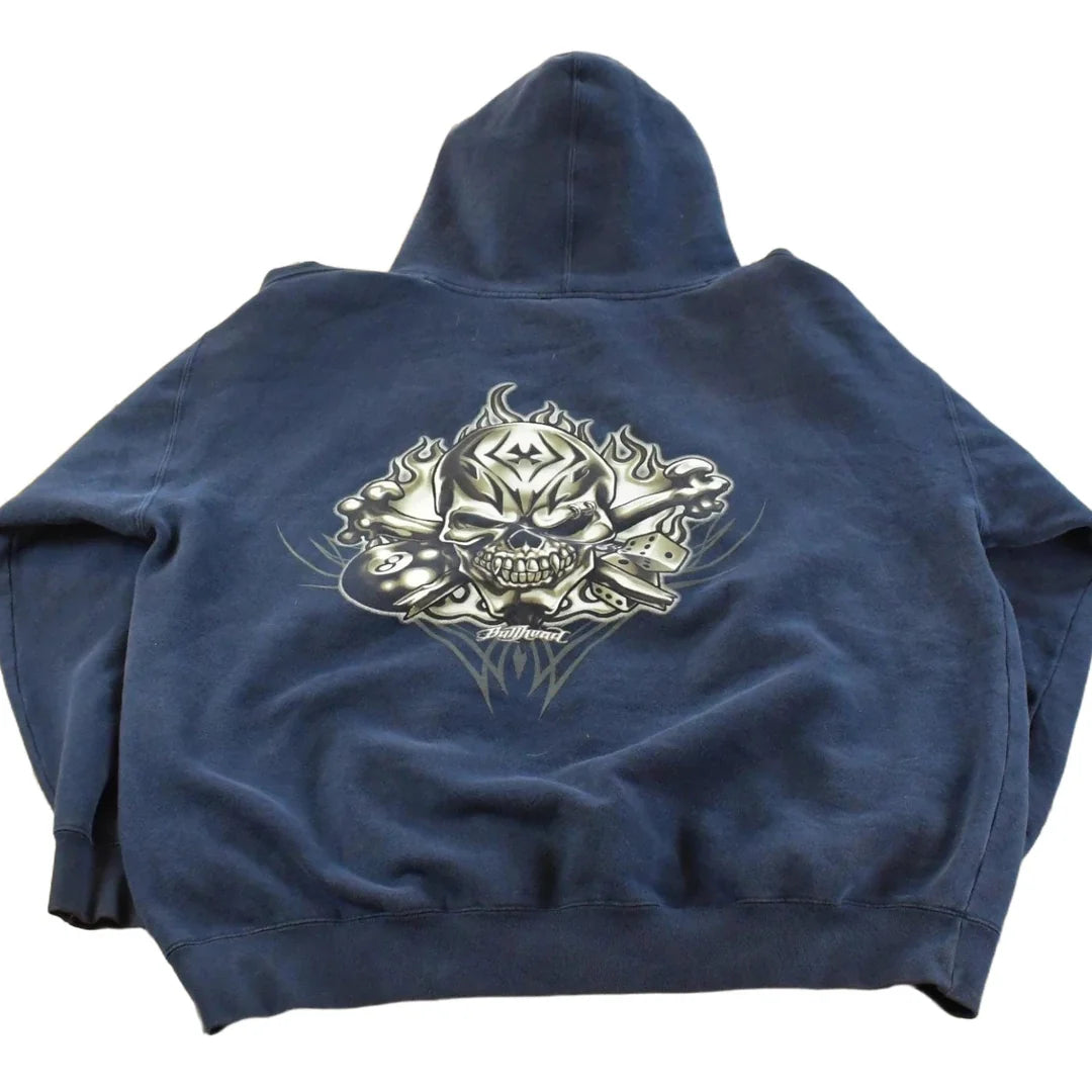 Vintage 1990s Bullhead Skull 8 Ball Graphic Hoodie Men's XL from propervintagecanada