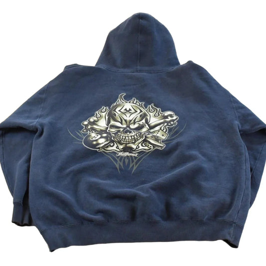 Vintage 1990s Bullhead Skull 8 Ball Graphic Hoodie Men's XL from propervintagecanada