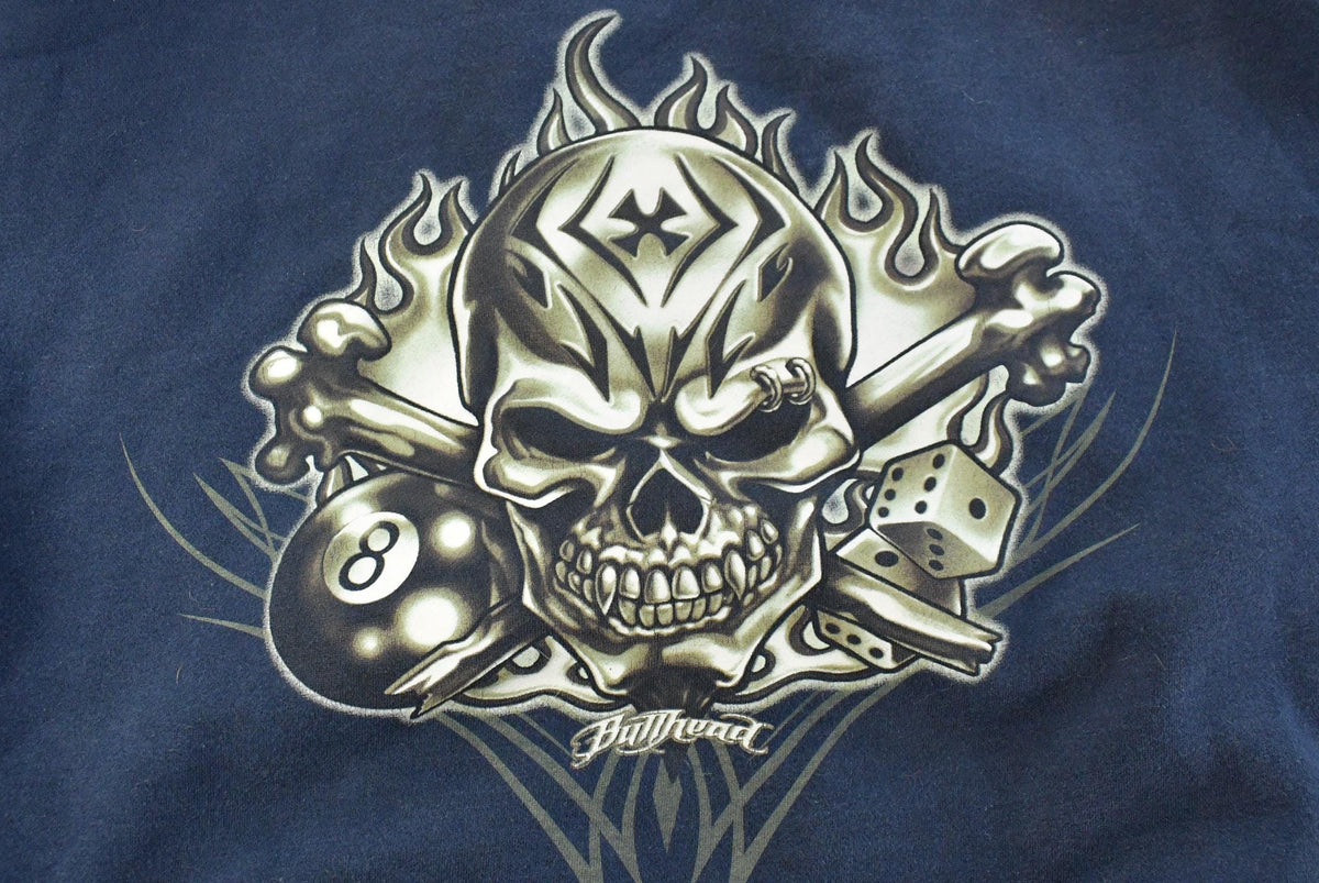Vintage 1990s Bullhead Skull 8 Ball Graphic Hoodie Men's XL from propervintagecanada